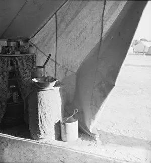 Forced Migration Collection: Tent of migratory workers in FSA camp (emergency), Calipatria, Calififornia, 1939