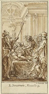 Tenth Day, Ninth Story: Saladin Bestows Rich Gifts on the Sleeping Torello, c. 1757. Creator: Hubert Francois Gravelot