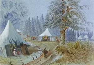Indian Army Prints: Tents pitched in the woods at Camp Gharreal