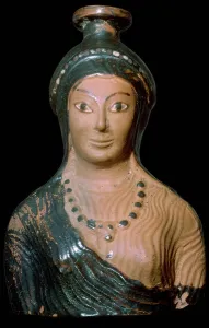 Teracotta scent-bottle in the shape of a womans bust, made in Rhodes Teracotta scent-bottle in the shape of a womans bust, made in Rhodes