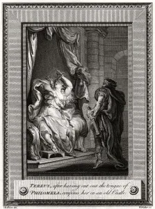 Rapist Gallery: Tereus, after having cut the tongue of Philomela, confines her in an old Castle, 1776