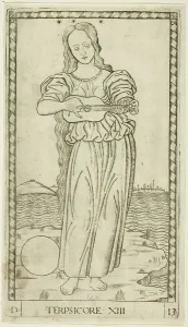 Mantegna Prints: Terpsichore, plate thirteen from Apollo and the Muses, c.1465. Creator: Unknown