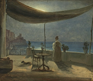 Awning Prints: A Terrace in Amalfi in Moonlight, probably 1834. Creator: Thomas Fearnley