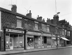 Mexborough Prints: A terrace of late Vistorian shops in Bank Street, Mexborough, South Yorkshire, 1963