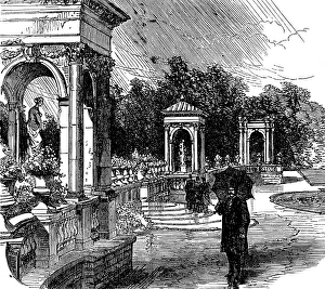 Nasr Al Din Shah Prints: On the terrace at Trentham, 1873. Creator: Unknown