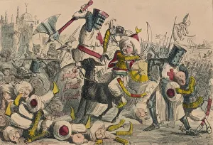 Violence Prints: Terrific combat between Richard Coeur de Lion and Saladin, 1850. Artist: John Leech
