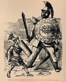 Terrific Combat between T Manlius and a Gaul of gigantic stature, 1852. Artist: John Leech