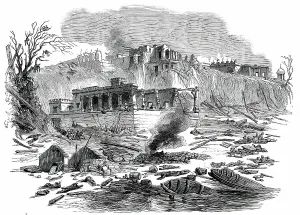Stores Prints: Terrific Explosion at the Raj Ghaut Ferry, Benares, 1850. Creator: Unknown