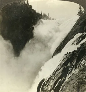 Terrific splendor of the mighty Riukan Falls, where it begins its 800 foot drop, Norway, c1905