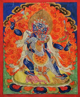 Symbols Prints: A Terrifying Deity in Yab-Yum, 19th century. Creator: Unknown