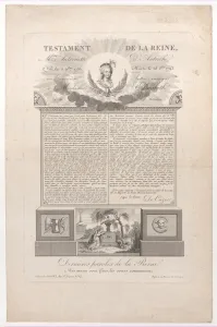 Testament Prints: The testament and last words of Marie Antoinette, 1793-1819. 1793-1819. Creator: Anon
