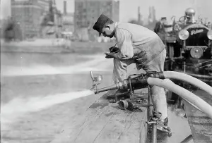 Pump Prints: Testing fire engines, 1913. Creator: Bain News Service
