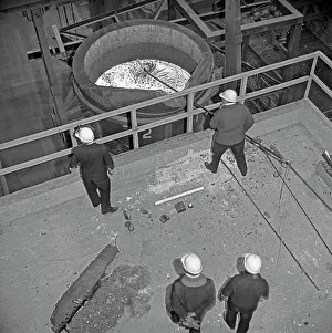 Steelworker Prints: Testing the temperature of molten steel, Park Gate, Rotherham, South Yorkshire, 1964