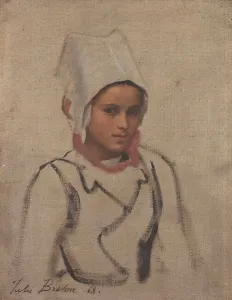 Breton Jules Prints: Tête de jeune Bretonne, étude pour le Pardon, 1868. Creator: Jules Breton