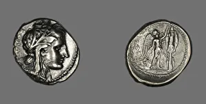 Proserpina Prints: Tetradrachm (Coin) Depicting the Goddess Persephone, 310-305 BCE. Creator: Unknown