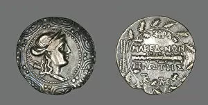 Numismatology Collection: Tetradrachm (Coin) Depicting a Macedonian Shield with the Goddess Artemis, 158-149 BCE