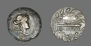 Diana Prints: Tetradrachm (Coin) Depicting a Macedonian Shield with the Goddess Artemis, 158-149 BCE