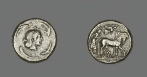 Quadriga Prints: Tetradrachm (Coin) Depicting Quadriga with Bearded Charioteer, 485-478 BCE