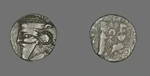 Grey Background Collection: Tetradrachm (Coin) Portraying Bust of King Volagases IV, 192-193. Creator: Unknown