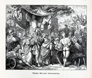 Catholic Church Prints: Tetzel Selling Indulgences, 1882. Artist: Anonymous