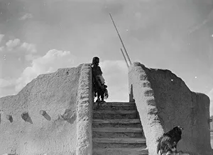 Tewa Prints: Tewa Indian guard at top of the kiva stairs