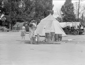 Hooverville Prints: Texas drought refugees in cotton camp near Exeter