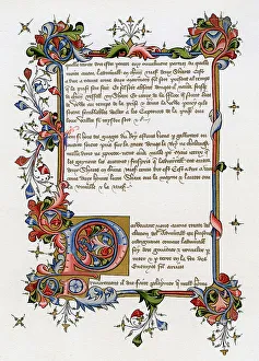George F Warner Prints: Text page with illuminated initial letter, early 15th century