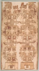Ica Valley Prints: Two Textile Fragment with Fanged Heads, 500-200 BC. Creator: Unknown