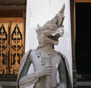 Bangkok Prints: Thai temple guardian at a temple doorway