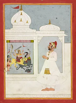 Thakur Ajit Singh worships the Goddess, dated 1817. Creator: Unknown