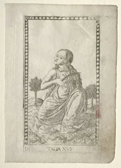 Ferrara Prints: Thalia (comedy, pastoral poetry) (from the Tarocchi series D... before 1467. Creator