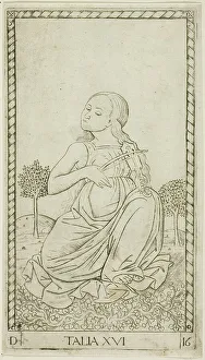 Mantegna Prints: Thalia, plate sixteen from Apollo and the Muses, c.1465. Creator: Unknown