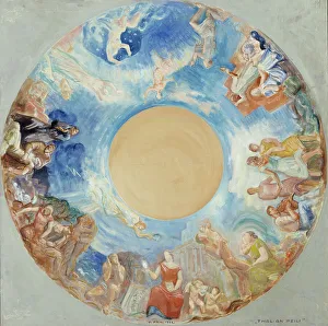 Helsinki Finland Europe Prints: Thalia's mirror, overall sketch for the ceiling painting of the National Theatre