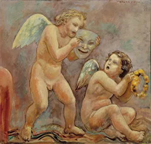 Thalia's mirror, sketch of the National Theater ceiling painting, detail, 1932. Creator: Yrjö Aleksander Ollila