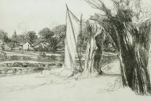 Etching And Drypoint Prints: Thames Ditton - With a Sail, 1864. Creator: Francis Seymour Haden
