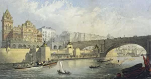 Waterloo Bridge Gallery: Thames Embankment - Steam Boat Landing Pier at Waterloo, London, 1864. Artist