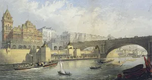 Steamboat Prints: Thames Embankment - Steam Boat Landing Pier at Waterloo, London, 1864. Artist