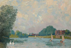Swans Prints: The Thames At Hampton Court, 1874. Creator: Alfred Sisley