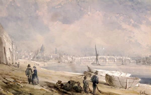 Blackfriars Bridge Gallery: The Thames at low tide and Blackfriars Bridge, London, 1847. Artist: G Chaumont