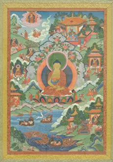 Images Dated 10th February 2020: Thanka with Buddha, 19th century. Creator: Unknown