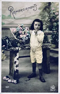 Thanking Prints: Thanks, vintage French postcard, c1900