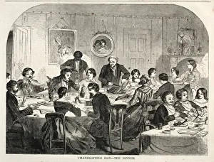 Winslow Homer American Prints: Thanksgiving Day - The Dinner, 1858. Creator: Winslow Homer (American, 1836-1910)