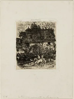 Bresdin Rodolphe Prints: The Thatch-Roofed Farmhouse, from Revue Fantaisiste, 1861. Creator: Rodolphe Bresdin