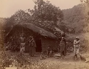 Thatched House, People in Foreground, Telegraph Lines in Background, 1860s-70s Thatched House, People in Foreground, Telegraph Lines in Background, 1860s-70s