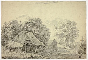 Pen And Ink Drawing Collection: Thatched Shed on Farm, n.d. Creator: Unknown