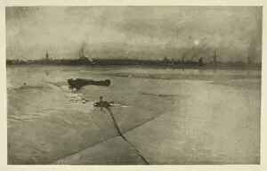 Atmospheric Gallery: The Last of the Ebb-Great Yarmouth from Breydon, 1887. Creator: Peter Henry Emerson