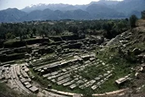 Theatre of ancient Sparta (Lakedaimon) with Mt Taygetus beyond, c20th century. Artist: CM Dixon