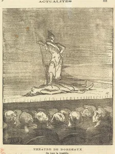 Newsprint Prints: Théâtre de Bordeaux - on joue la tragédie, 1871. Creator: Honore Daumier