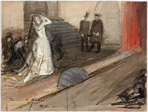 Reenactment Prints: Theatre Scene (Ida Aalberg as Mary Stuart), 1905. Creator: Magnus Enckell