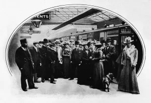 Euston Station Prints: A theatrical company starting on tour, Euston Station, London, c1900 (1901)